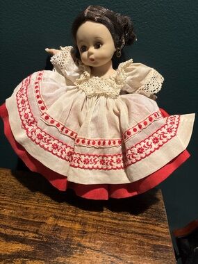Vintage “Russian” Madame Alexander 8in Doll with Embroidered Dress Sleeper Eyes